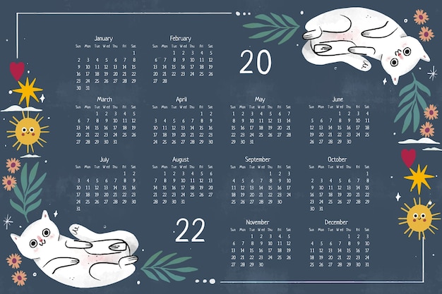 Vettore gratuito modello di calendario 2022 disegnato a mano