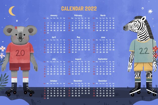 Hand drawn 2022 calendar template