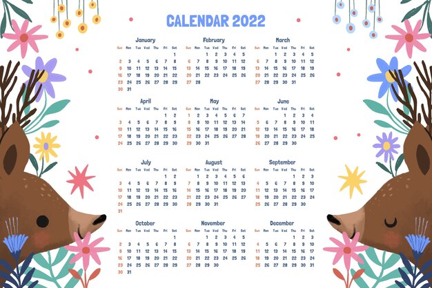 Hand drawn 2022 calendar template