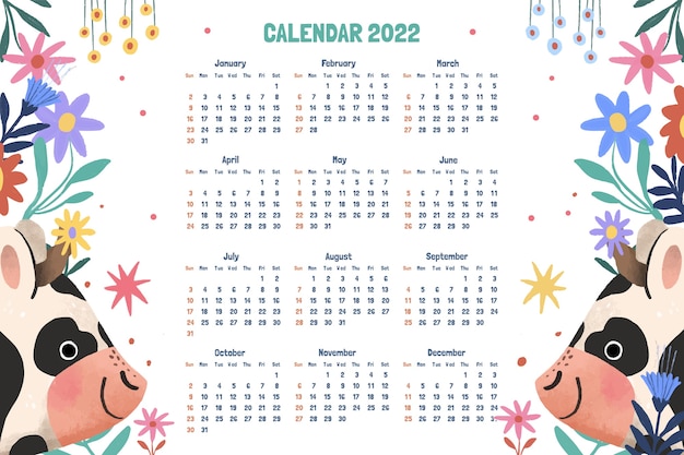 Hand drawn 2022 calendar template