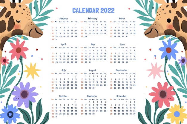 Free vector hand drawn 2022 calendar template