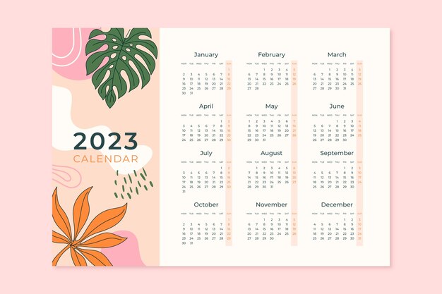 Vettore gratuito modello di calendario annuale 2023 disegnato a mano