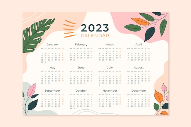 Free vector hand drawn 2023 annual calendar template