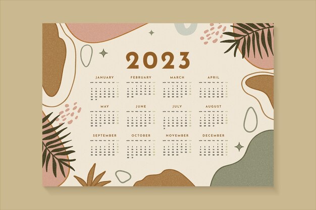 Hand drawn 2023 annual calendar template