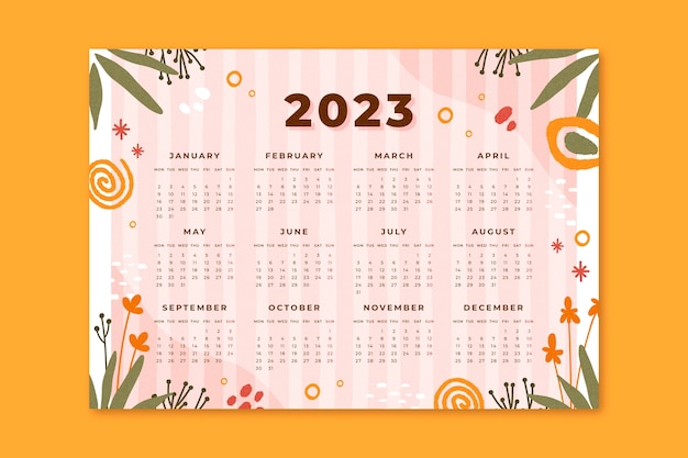 Free vector hand drawn 2023 annual calendar template