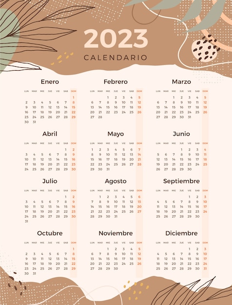 Free vector hand drawn 2023 calendar template in spanish