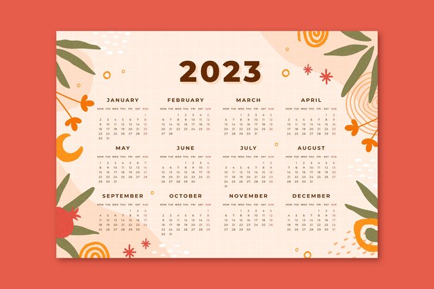 Нарисованный рукой шаблон календаря 2023 года