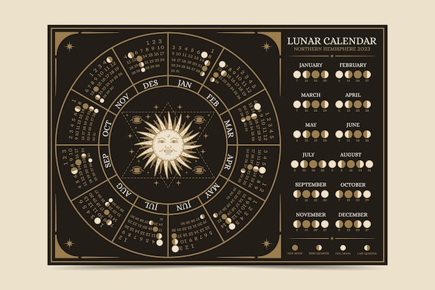 Hand drawn 2023 lunar calendar template