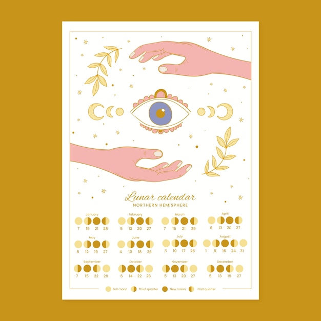 Free vector hand drawn 2023 lunar calendar template