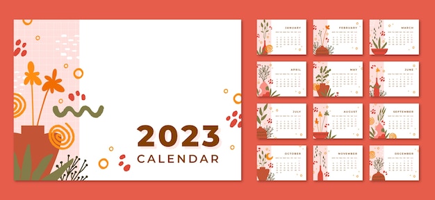 Hand drawn 2023 monthly calendar template