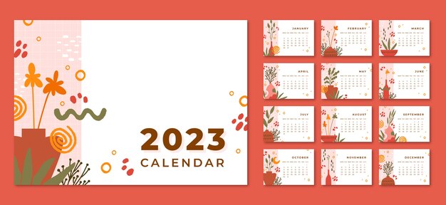 Нарисованный вручную шаблон месячного календаря 2023 года