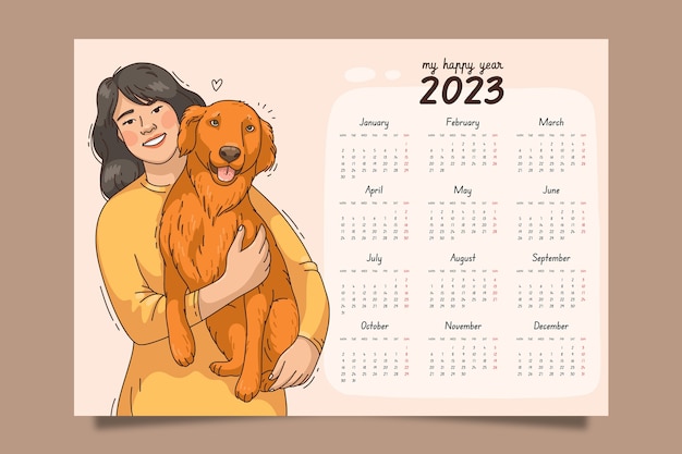 Free vector hand drawn 2023 monthly calendar template