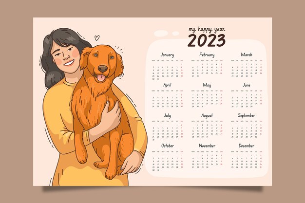 Hand drawn 2023 monthly calendar template