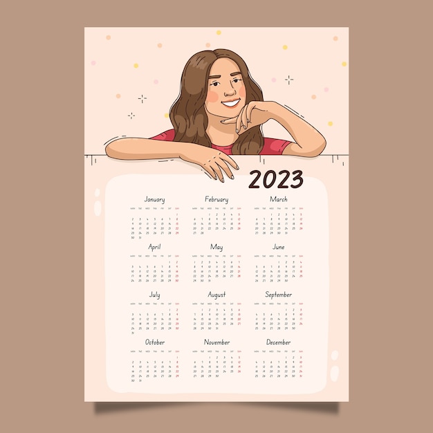 Hand drawn 2023 monthly calendar template