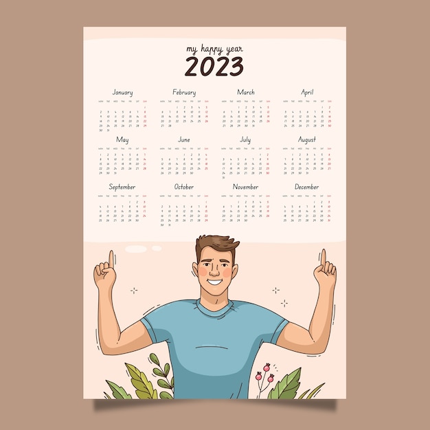 Free vector hand drawn 2023 monthly calendar template