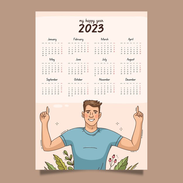 Hand drawn 2023 monthly calendar template