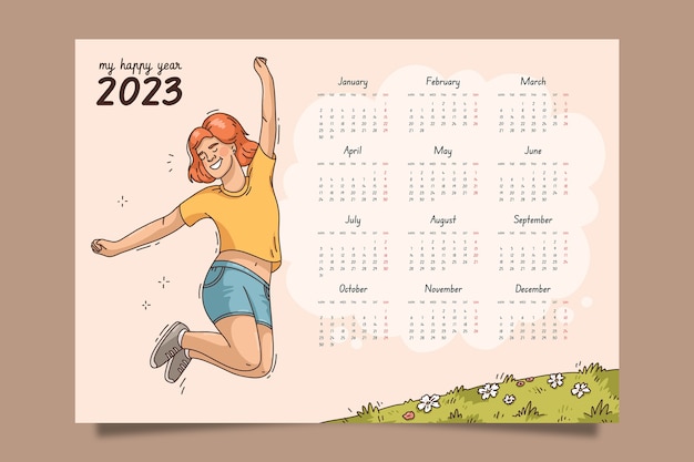 Hand drawn 2023 monthly calendar template