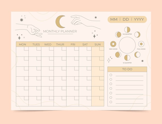 hand drawn 2023 monthly planner calendar template