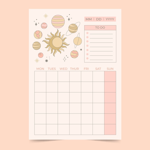 Hand drawn 2023 monthly planner calendar template