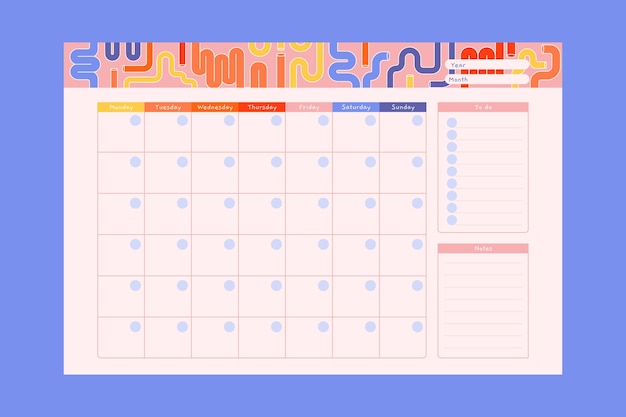 Бесплатное векторное изображение Нарисованный вручную шаблон календаря ежемесячного планировщика на 2023 год