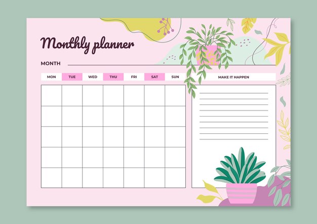 Hand drawn 2023 monthly planner calendar template