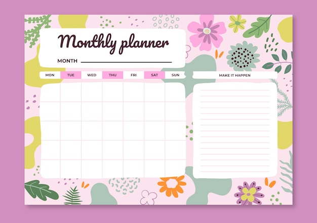 Бесплатное векторное изображение Нарисованный вручную шаблон календаря ежемесячного планировщика на 2023 год