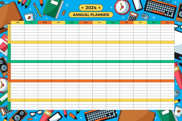 Hand drawn 2024 annual planner template