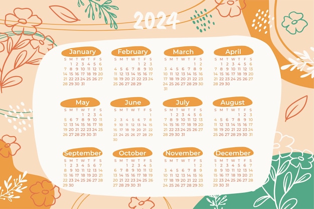 Hand drawn 2024 calendar template