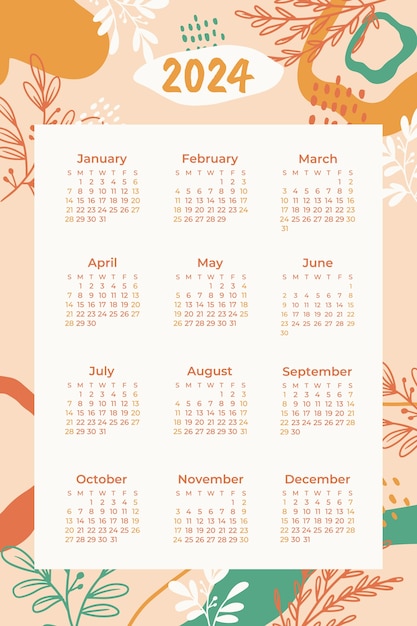 Free vector hand drawn 2024 calendar template