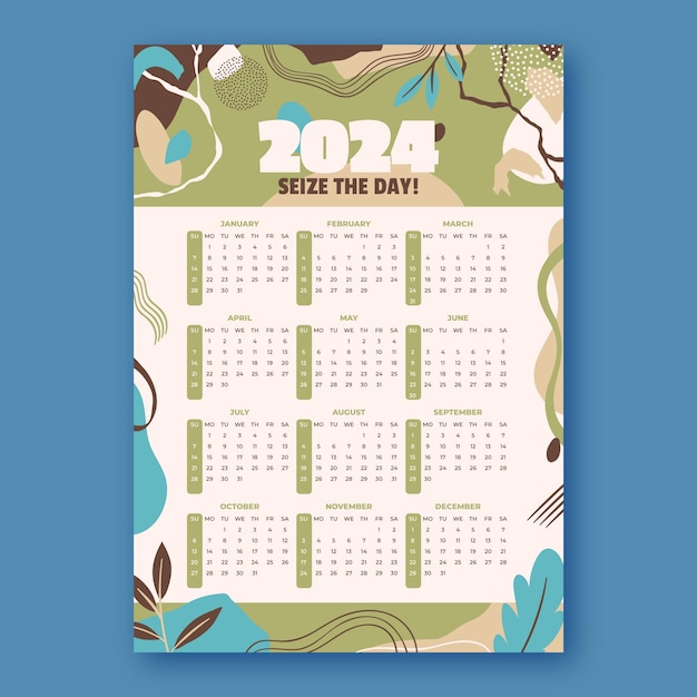 Free vector hand drawn 2024 calendar template