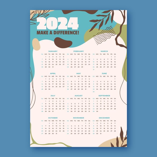 Hand drawn 2024 calendar template