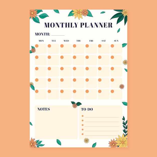 Free vector hand drawn 2024 monthly planner template with flowers