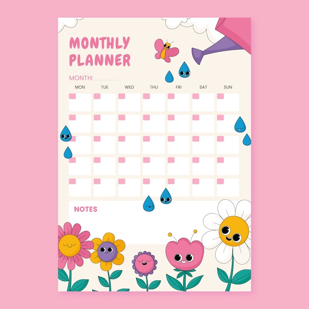 Free vector hand drawn 2024 monthly planner template
