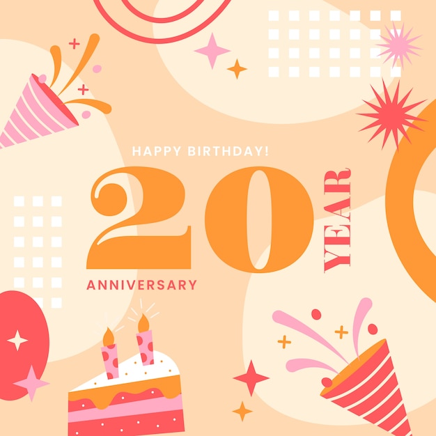 Hand drawn 20th anniversary or birthday card – Free Vector Download