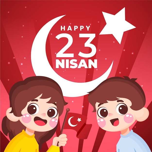 Free vector hand drawn 23 nisan illustration