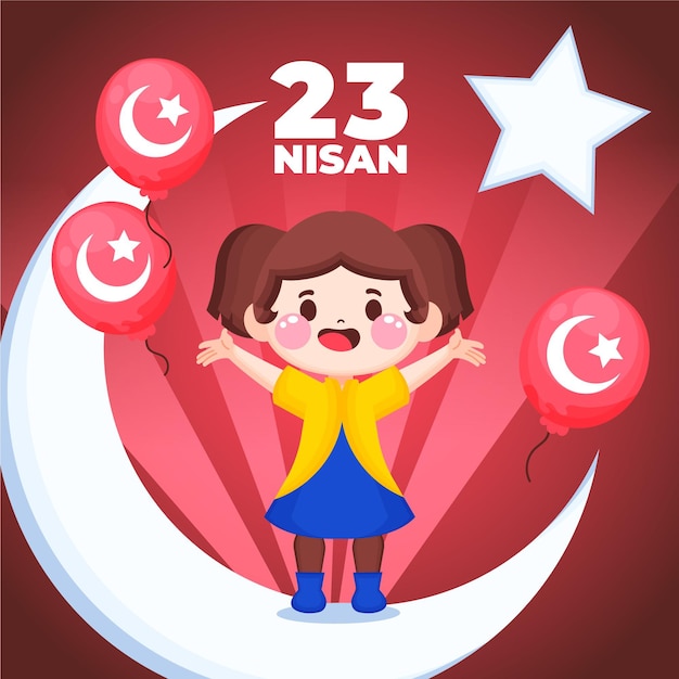 Free vector hand drawn 23 nisan illustration