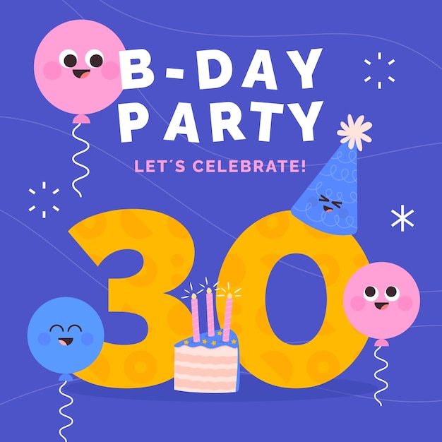 Free vector hand drawn 30th anniversary or birthday card