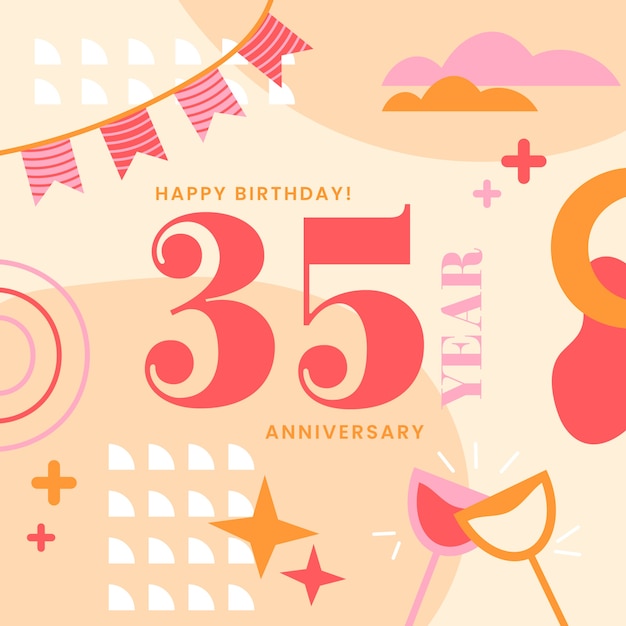 Free vector hand drawn 35th anniversary or birthday card