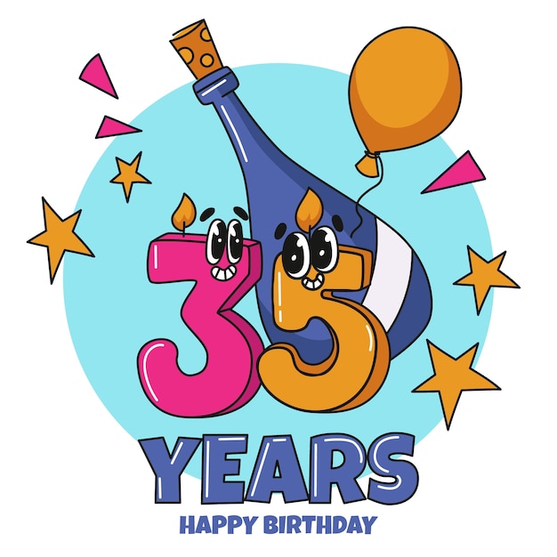 Free vector hand drawn 35th anniversary or birthday