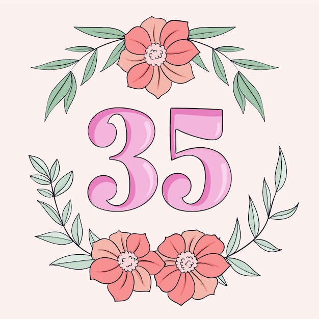 Free vector hand drawn 35th anniversary card