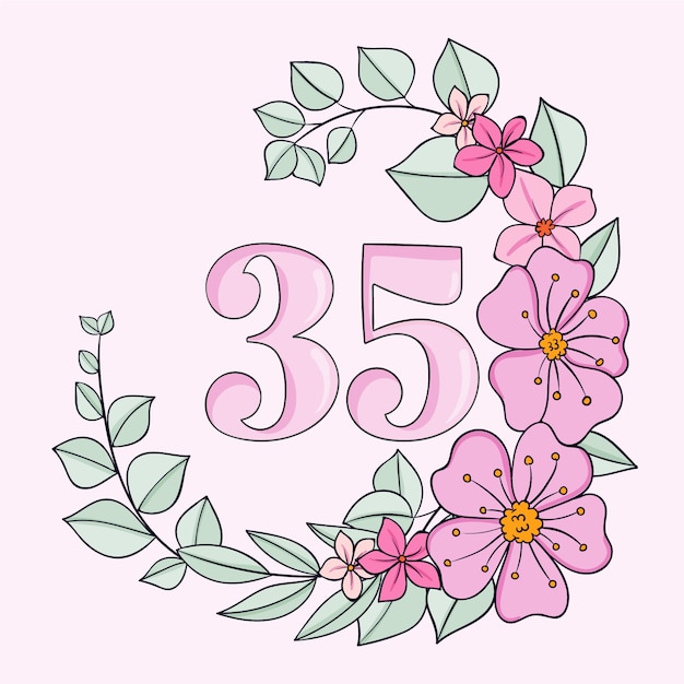 Free vector hand drawn 35th anniversary card