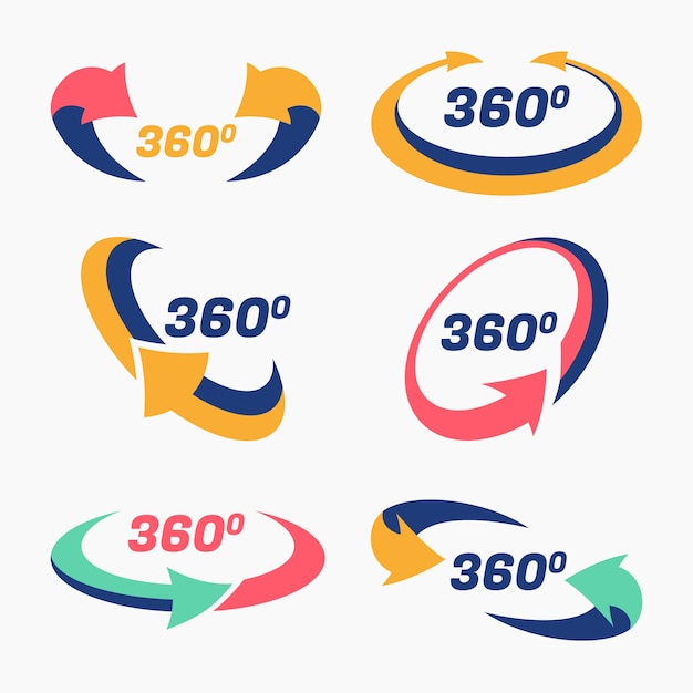 Hand drawn 360 degrees icons collection