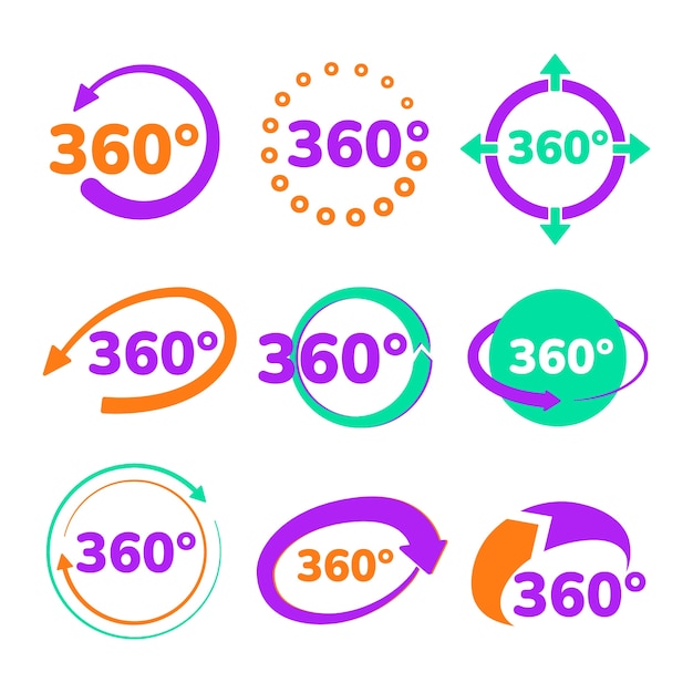 Hand drawn 360 degrees icons collection