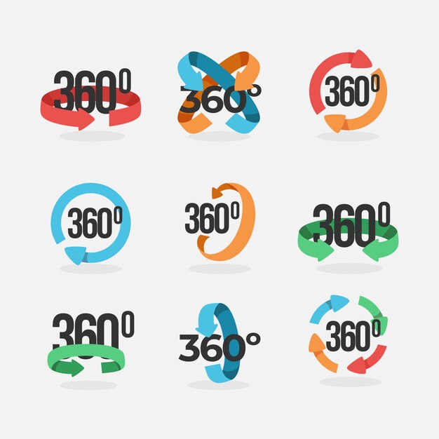 Hand drawn 360 degrees icons