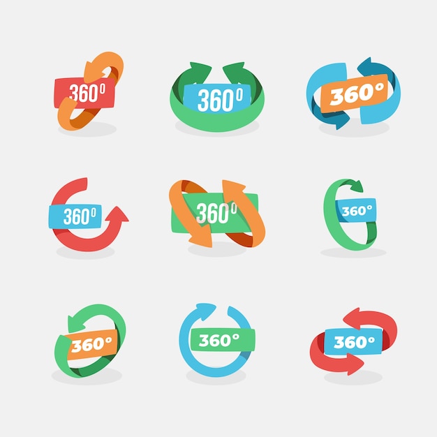 Free vector hand drawn 360 degrees icons