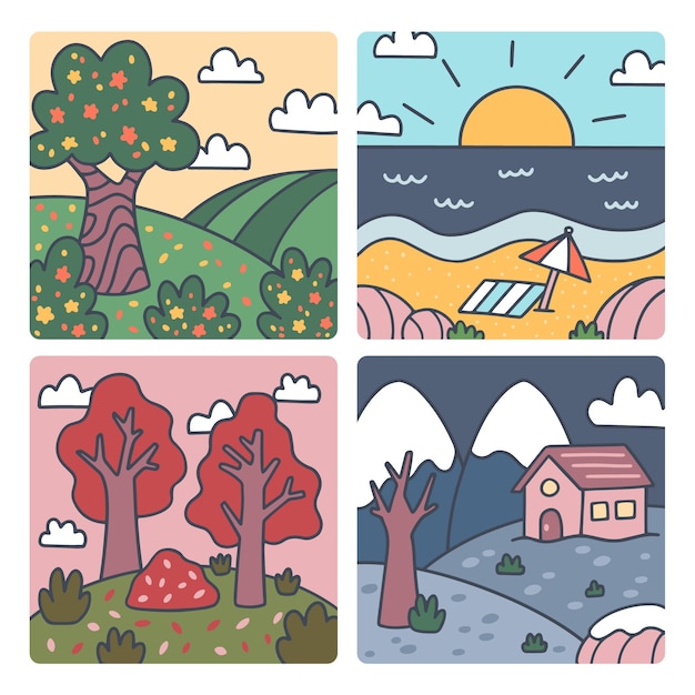 Hand drawn 4 seasons illustration