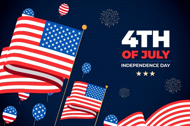 Hand drawn 4th of july background with flags