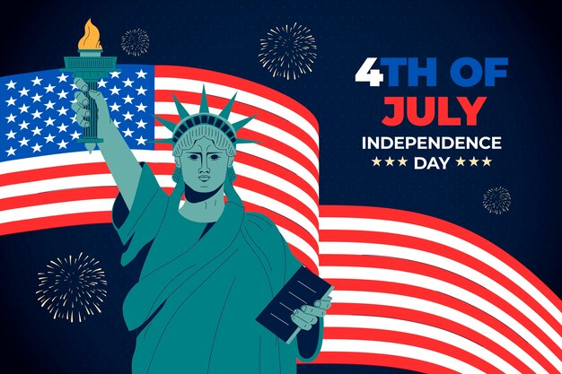 Hand drawn 4th of july background with statue of liberty