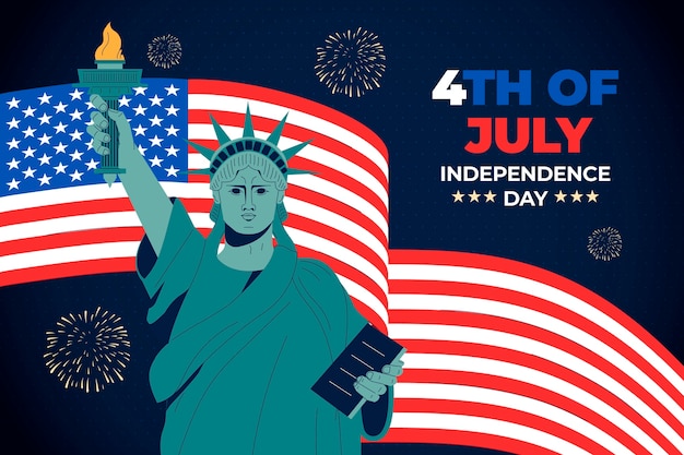 Hand drawn 4th of july background with statue of liberty