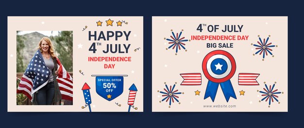 Free vector hand drawn 4th of july business brochure template